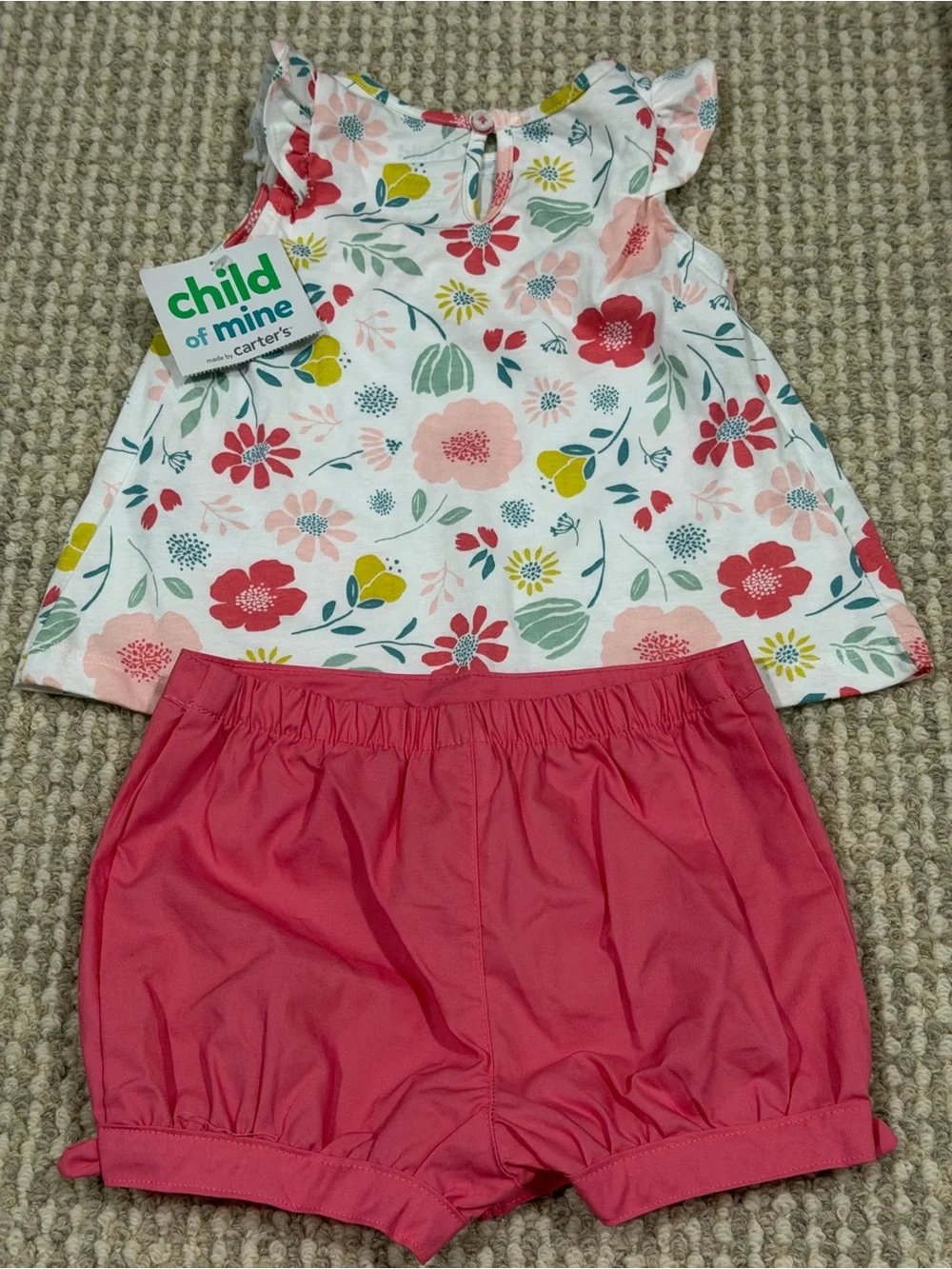 Child of Mine by Carter's 2pc Floral Top & Pink Shorts Set Girl’s 18M NEW